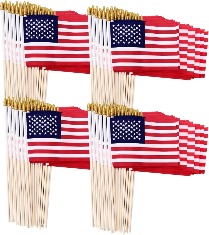 Uelfbaby 200 Pack Small American Flags on Stick, 4x6 Inch Small US Flags/Mini American Handheld Flags with Kid-Safe Spear Top, 4th of July,Independence Day, Outdoor,Memorial Day Decorations - Image 1